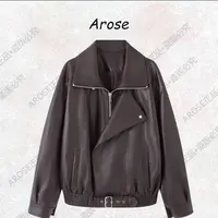 【AR0SE•正品】2025秋季翻领长袖秋季拉链皮衣法式宽松型千金风3035
