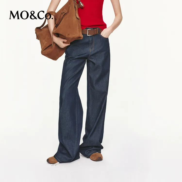MOCO牛仔裤2025秋新品接触瞬间凉感抗菌中腰直筒阔腿裤MBE3JEN037