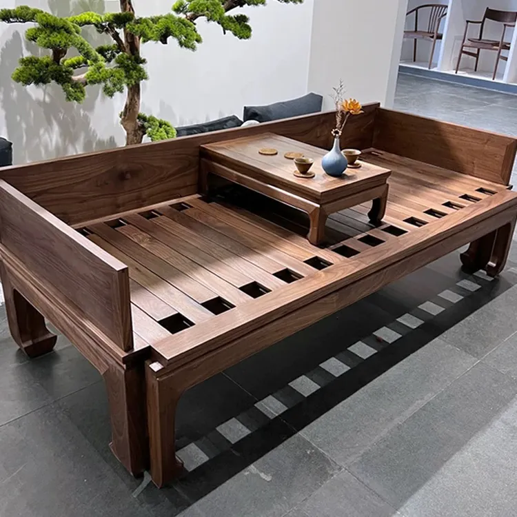 北美黑胡桃木罗汉床中式实木沙发床小户型客厅多功能