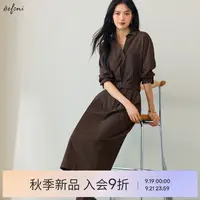 伊芙丽休闲后腰舒适牛筋设计连衣裙2025秋新通勤茶歇裙1G9993981