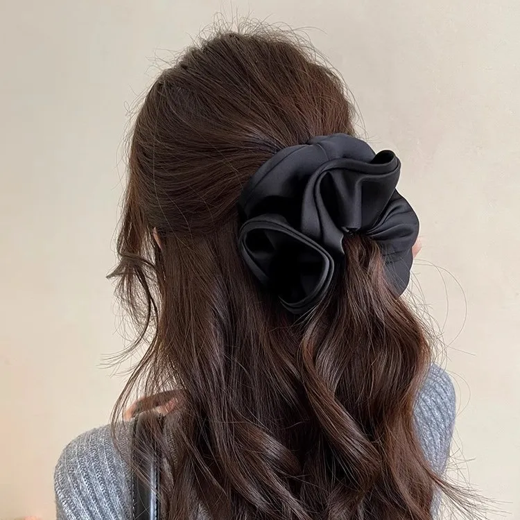 法式高级感精致缎面大肠发圈超大木耳边花苞日常百搭马尾气质发饰