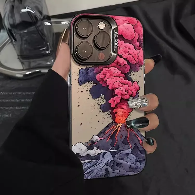 彩绘火山爆发适用于苹果16promax手机壳iPhone15创意新款14时尚13