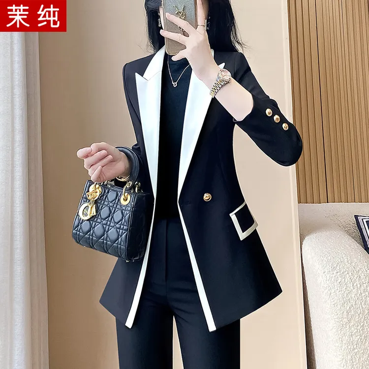 时尚洋气女黑白拼色西装高级感今年流行女装时髦洋气高端职业正装