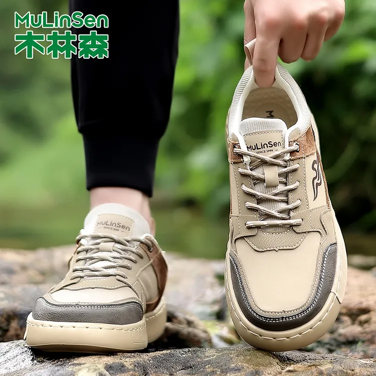 木林森新款2025男士秋冬季运动潮流拼色皮鞋软底耐磨防滑休闲鞋子