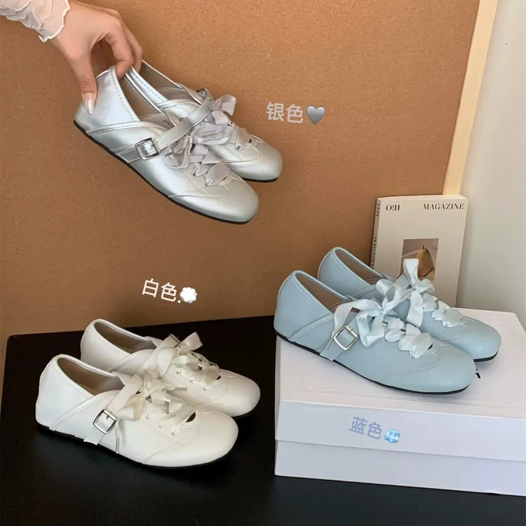 内增高银色玛丽珍单鞋女鞋子2025新款夏季芭蕾舞蝴蝶结休闲德训鞋
