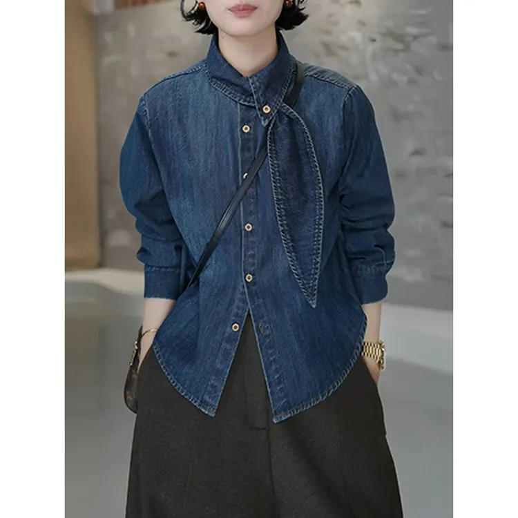 韩版时尚牛仔衬衫女2025新款秋冬高级感气质百搭长袖衬衣外套上衣