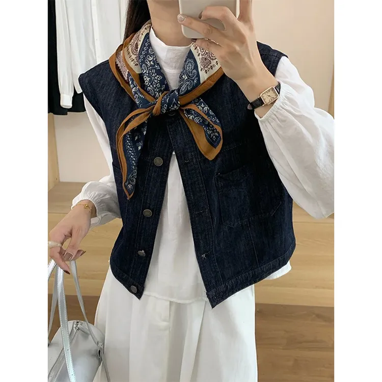 配丝巾牛仔马甲短外套女百搭外穿休闲无袖坎肩背心上衣2025新款