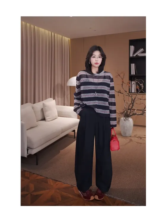 广州琴姐【气球裤】欧若风时尚纯色宽松高腰弯刀休闲裤子女秋季9609