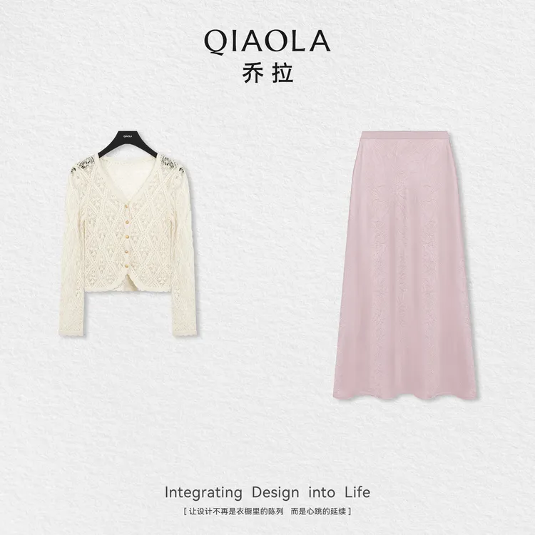 QIAOLA/乔拉【面若桃李】秋季莱赛尔天丝亚麻针织上衣半身裙预售