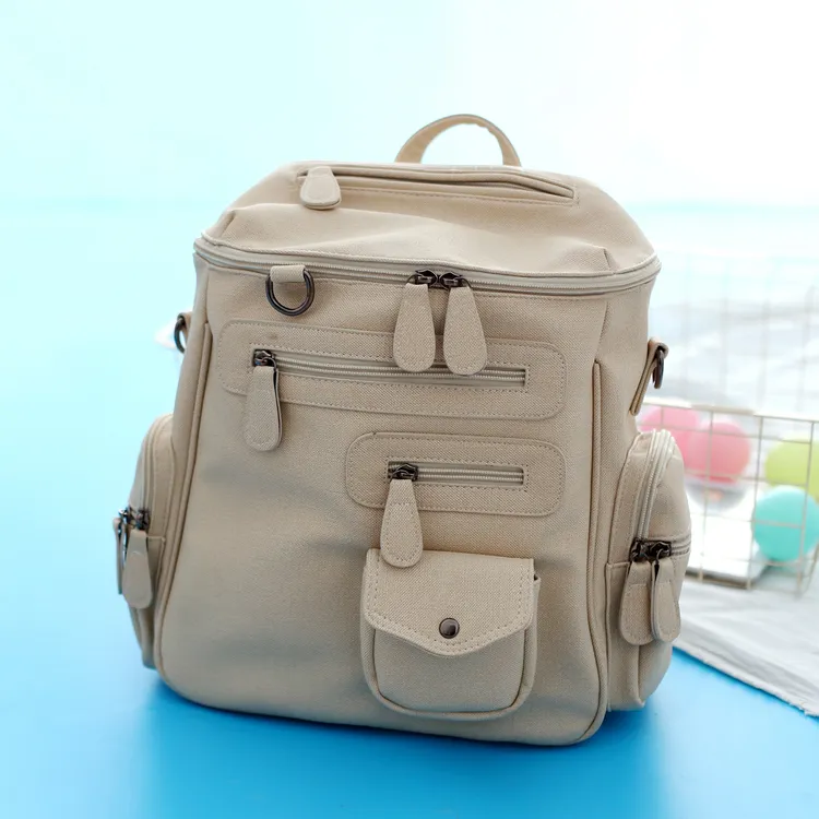 上班族韩版学生双肩包PU复古美式旅游度假背包中号校园补课小书包