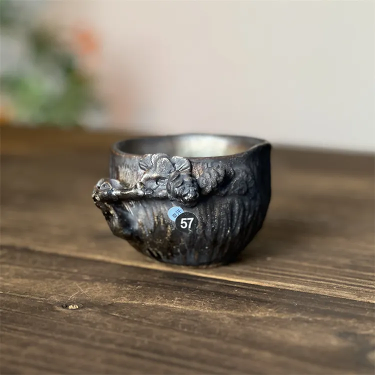 【茗器堂-刘荣富】窑汗~松果主人杯特57号（小鼓包）190ml 柴烧茶杯