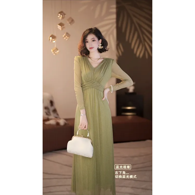【梦琳】翡翠森林 初秋新款显白高级感长裙 款号YL50275