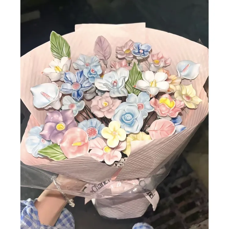 永不凋谢的陶瓷花束景德镇创意陶瓷仿真花永生花陶瓷花diy材料包
