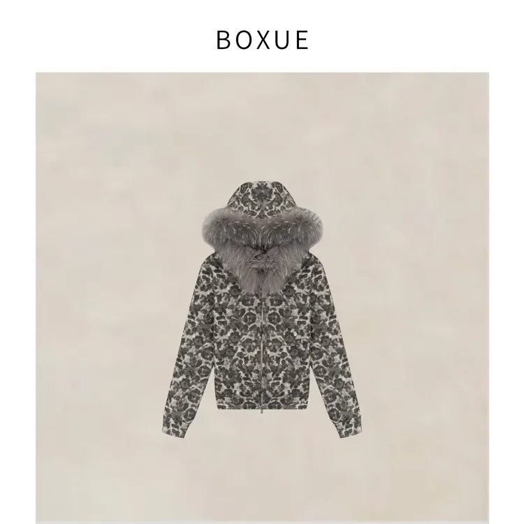 BOXUE“至珍”2025秋冬高级感连帽貉子毛领轻奢 外套#250923W5125
