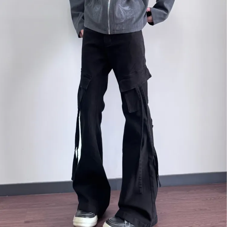 黑灰色美式弹力工装微喇牛仔裤男2025秋季新款高腰修身显瘦喇叭裤