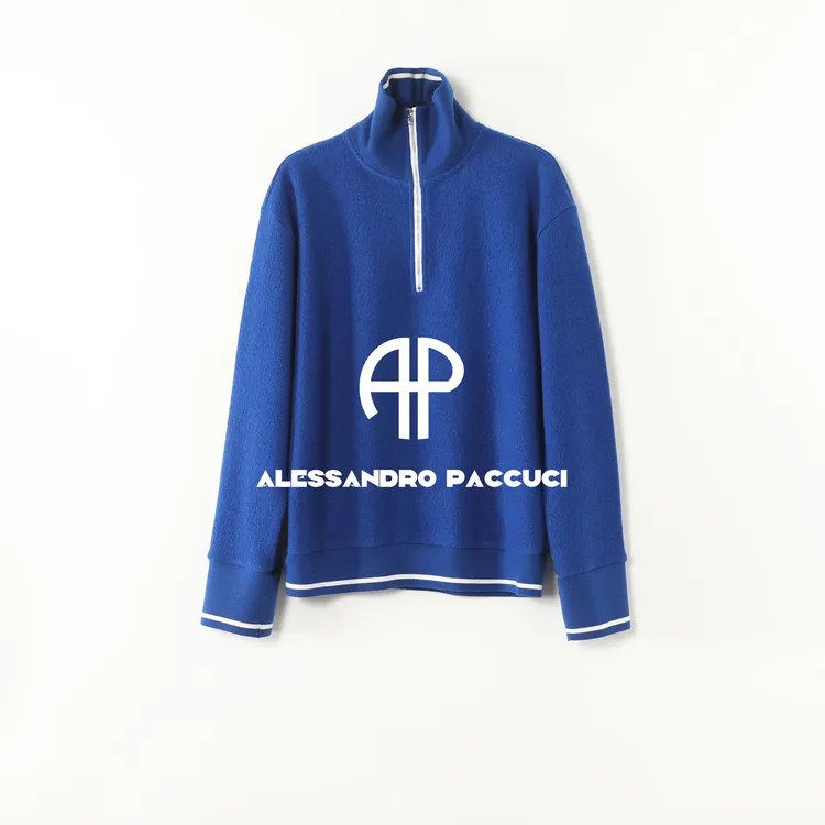 AP洛哥53189TW黑标/【可机洗羊毛】强缩呢立领半拉链时尚休闲卫衣 