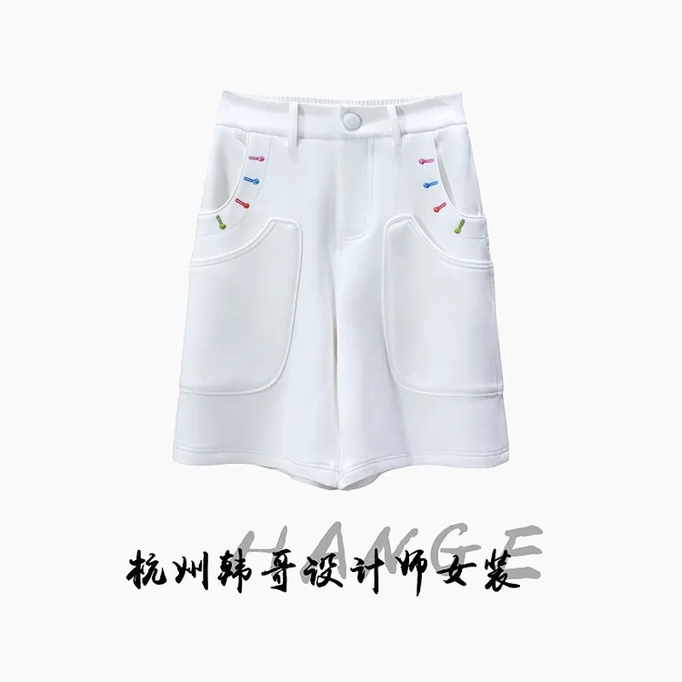 【韩哥女装】2025欧版小众象牙白立体口袋高克重休闲短裤7771-H3