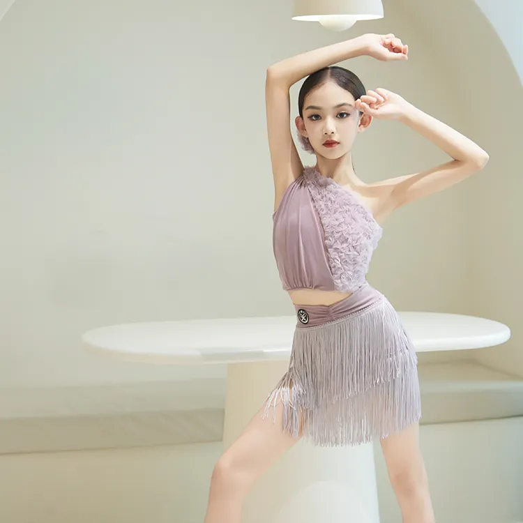 星辰舞服拉丁舞练习演出舒适套装显白色高档亲肤女童成人高弹面料