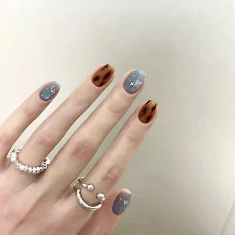 纯手工新款轻奢气质晕染豹纹猫眼显白高级感百搭穿戴甲美甲