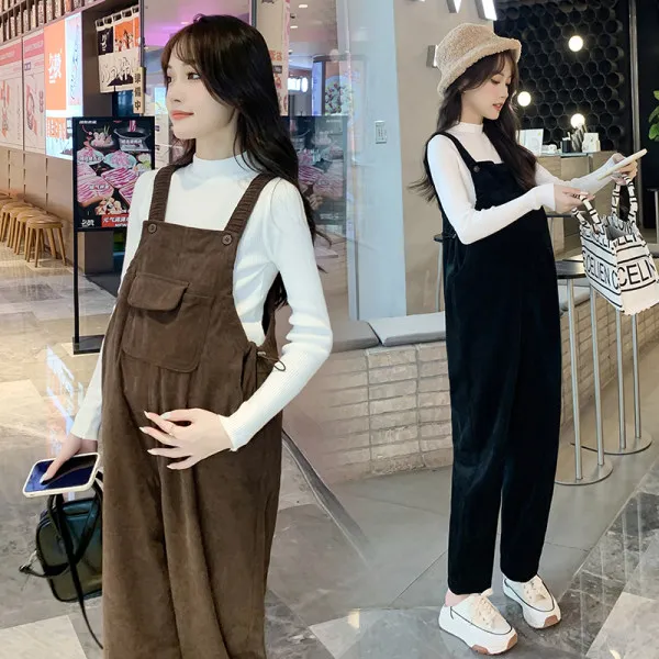 孕妇背带裤春秋装孕妇宽松裤子外穿潮妈时尚韩版裤子秋冬款孕妇裤