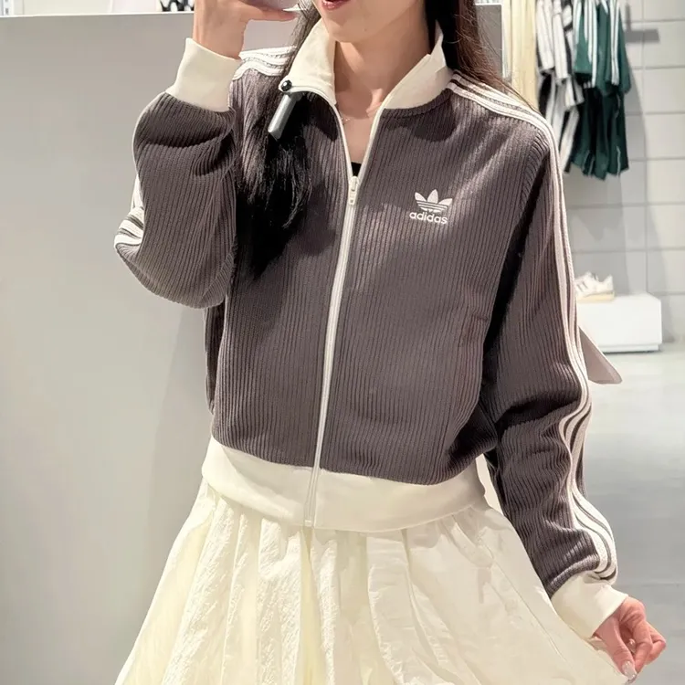 adidas/阿迪达斯正品流光风三叶草短款舒适百搭针织运动夹克外套