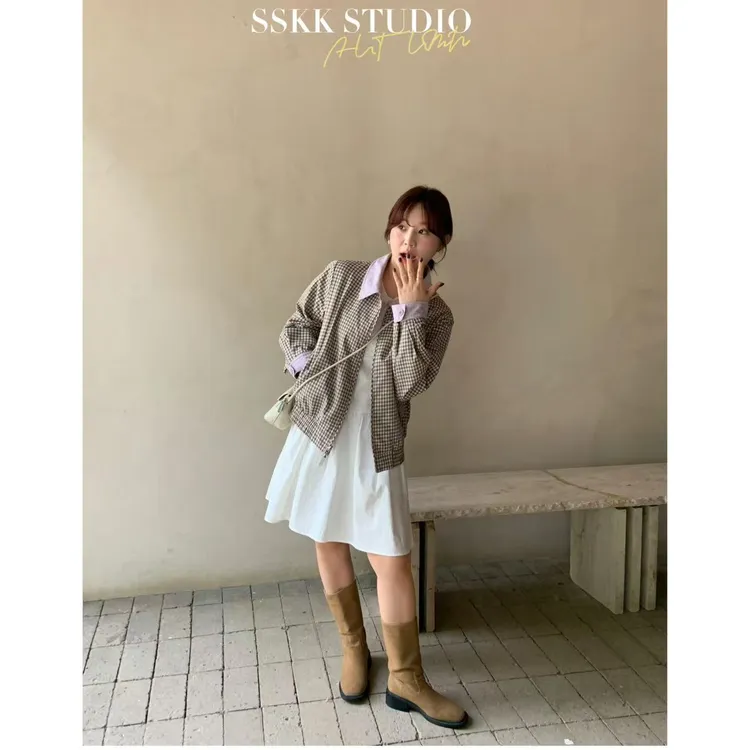 KMZY/KMZY山_山【韩式街头】微胖韩版学院风极简百搭高腰中裙半身裙