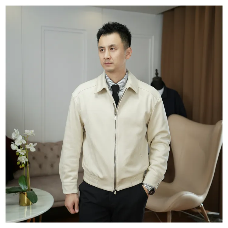 秋冬季高奢时尚麂皮绒简约老钱风男士翻领夹克外套  91340