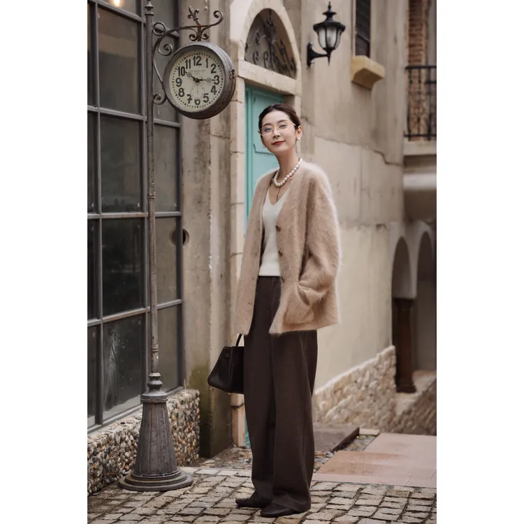 CHENSMCHEN 绵羊毛简约时尚直筒裤女休闲百搭宽松裤子CSK9133MX