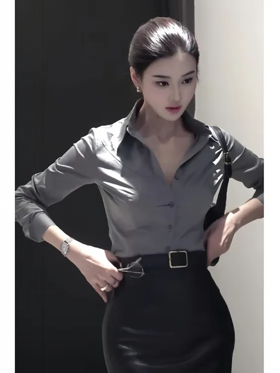 法式设计感修身V领衬衫女春季新款高级感气质纯欲职业通勤上衣女