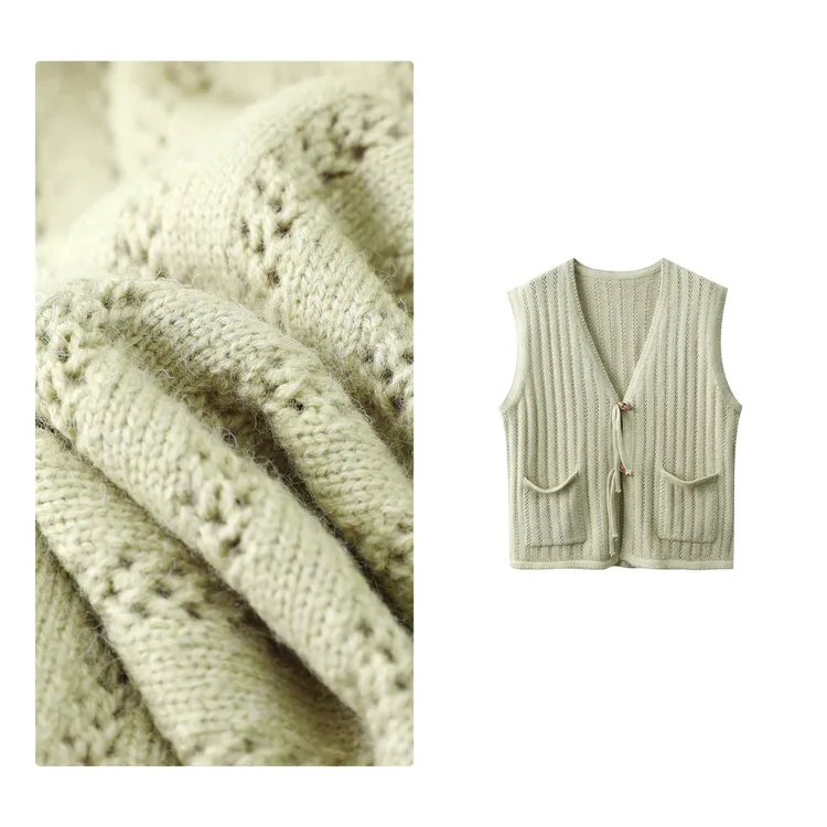 门店16&9！罗衫马甲」坑条镂空流苏扣V领显瘦叠穿针织马甲女 H00809