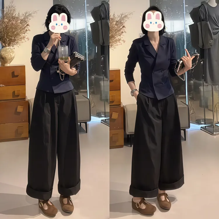 新款收腰正肩西装领上衣+新款纯色设计款西装直筒裤BB50250
