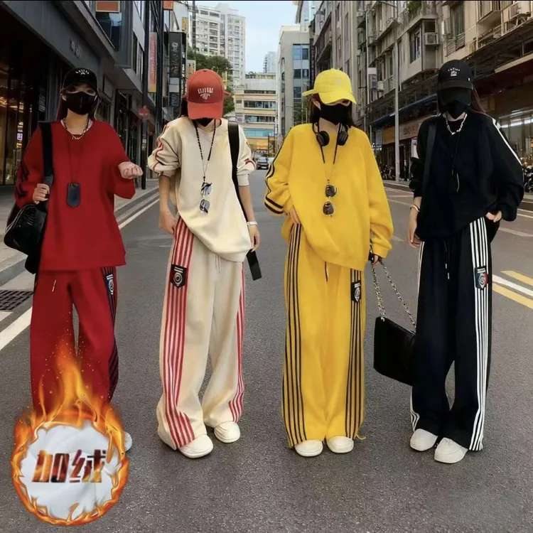 200斤微胖mm休闲卫衣套装女士秋冬大码宽松显瘦洋气妈妈装运动服