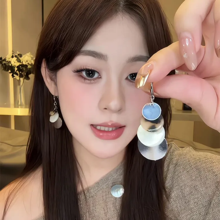 合金耳饰 银质树脂叠片耳钩 简约清新层次耳饰新款耳饰
