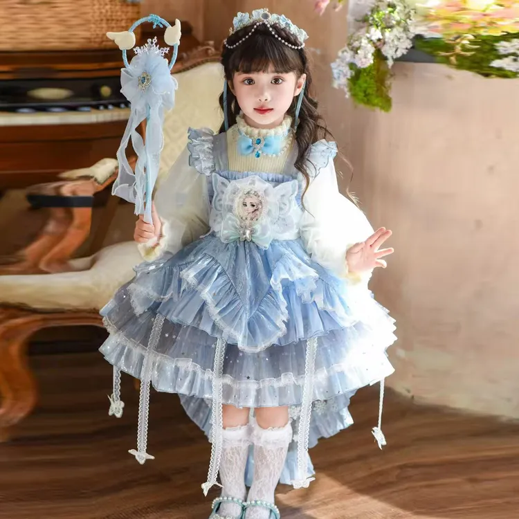 女童洛丽塔公主裙冰雪奇缘艾莎连衣裙女孩洋气爱莎生日礼服蓬蓬裙