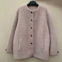 希娜 毛绒绒 极简圆领单排扣外套