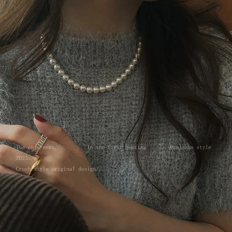 法式珍珠毛衣链女颈链轻奢高级感小众设计项链秋冬气质大衣链配饰