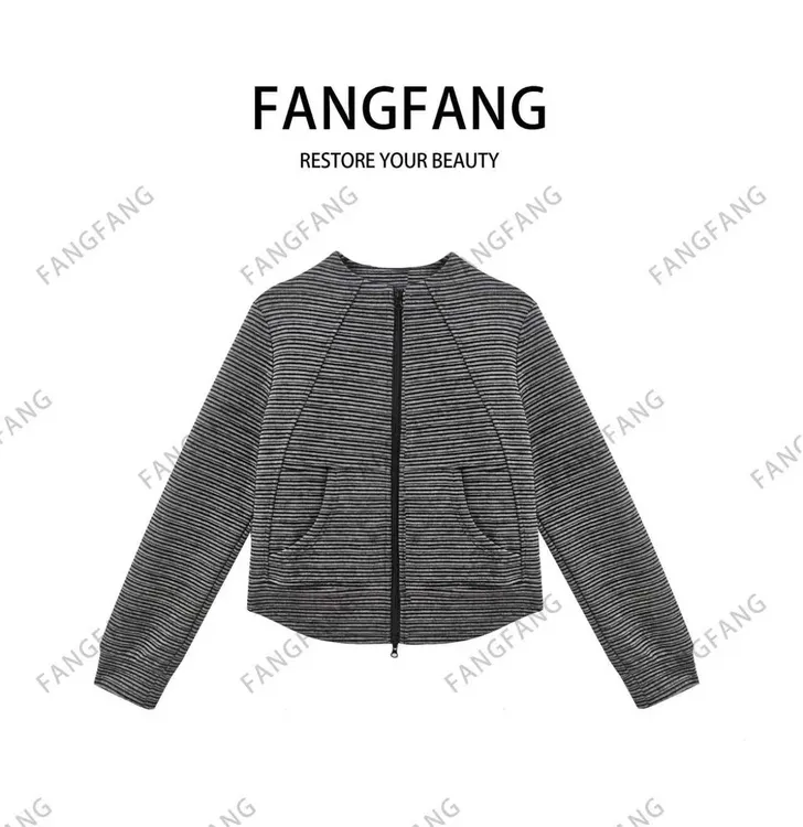 F.F长袖立领秋季拉链常规款女款卫衣拼接修身型厚款01264