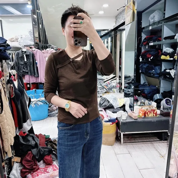 韩国棉高弹力3色特色领口上衣6509品