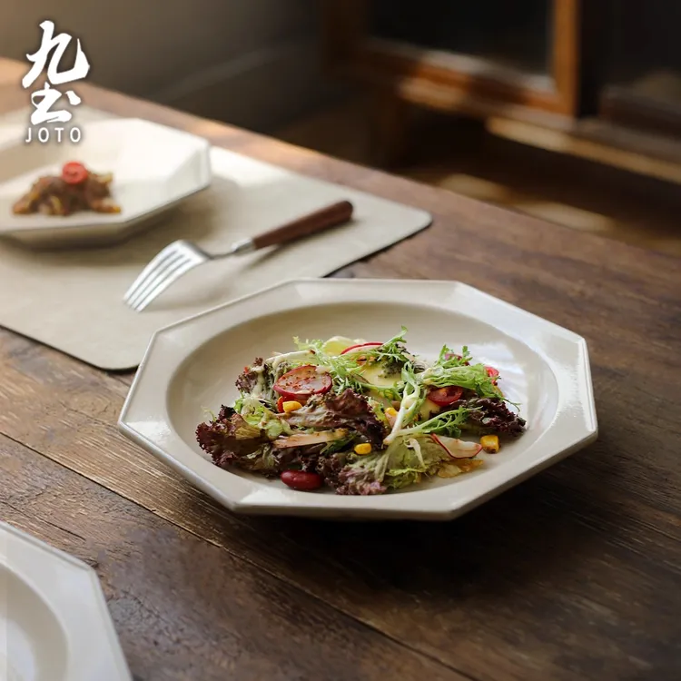 九土日式粉引复古小碟八角盘陶瓷餐具景德镇盘甜品点心盘家用盘子