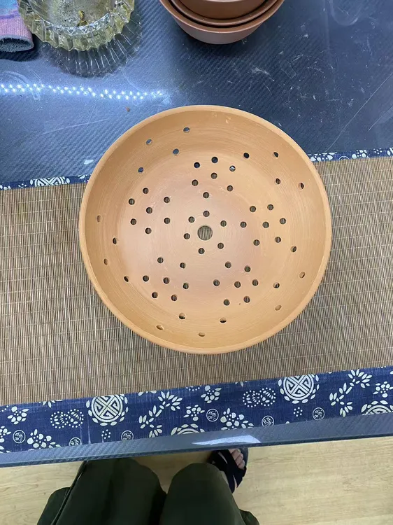 家用粗陶平底实用款无釉漏眼盘饭漏带眼盘熥饭盛饭不塌汽溜水