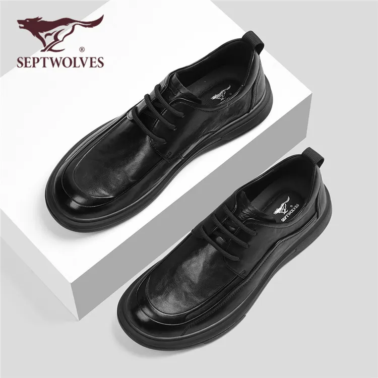 七匹狼男士低帮乐福鞋懒人真皮一脚蹬圆头皮鞋男商务正装厚底男鞋