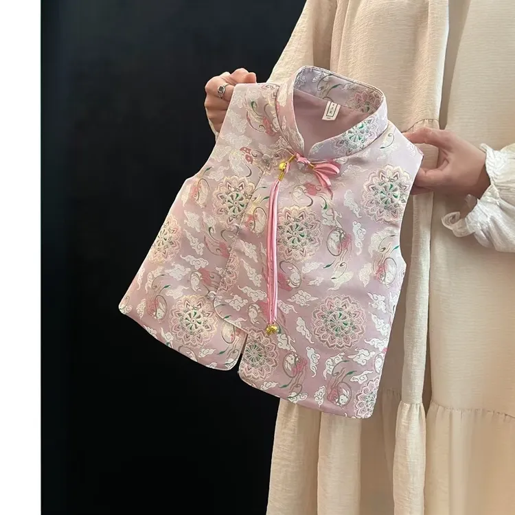 女童新中式马甲2025春夏新款中国风背心百搭款中大童金丝提花超仙