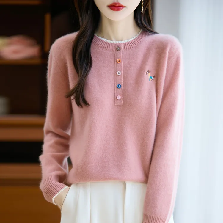 羊毛针织半开领设计感打底套头长袖秋冬毛衣宽松假两件洋气上衣女