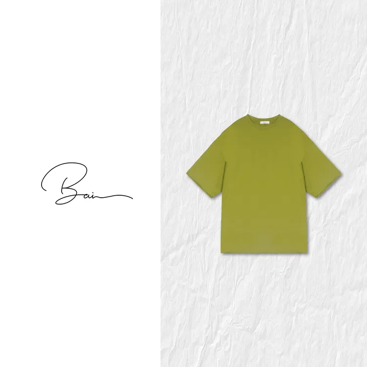 TXB “牛油果”棉质宽松阔版简约果绿百搭圆领中长款T恤上衣XB-7665