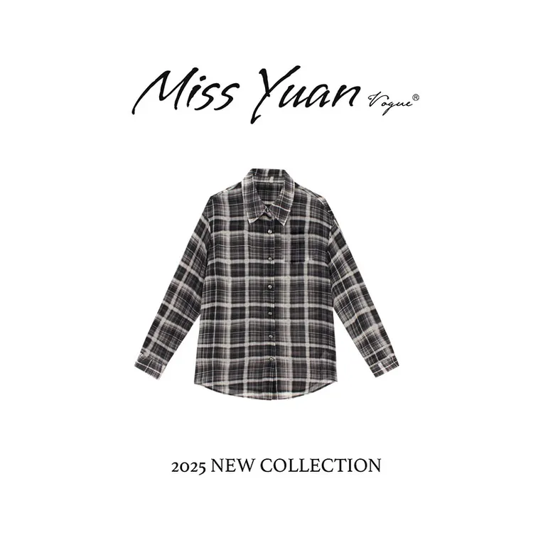 M.Y. 媛总 2025夏季新款长袖时尚休闲宽松经典格子衬衫MYST1798D