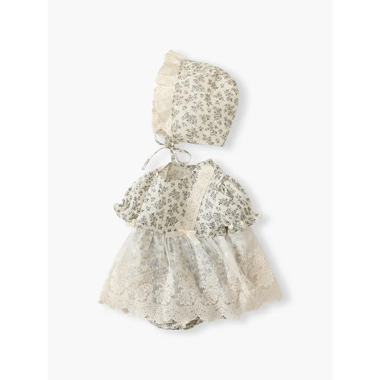 宝宝夏装衣服2025新款蕾丝花边裙新生儿连体衣碎花婴儿短袖包屁衣