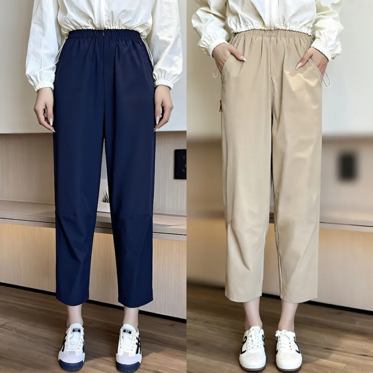 夏季冰丝凉感女速干裤弹力松紧腰小个子友好大码8分网红同款显瘦