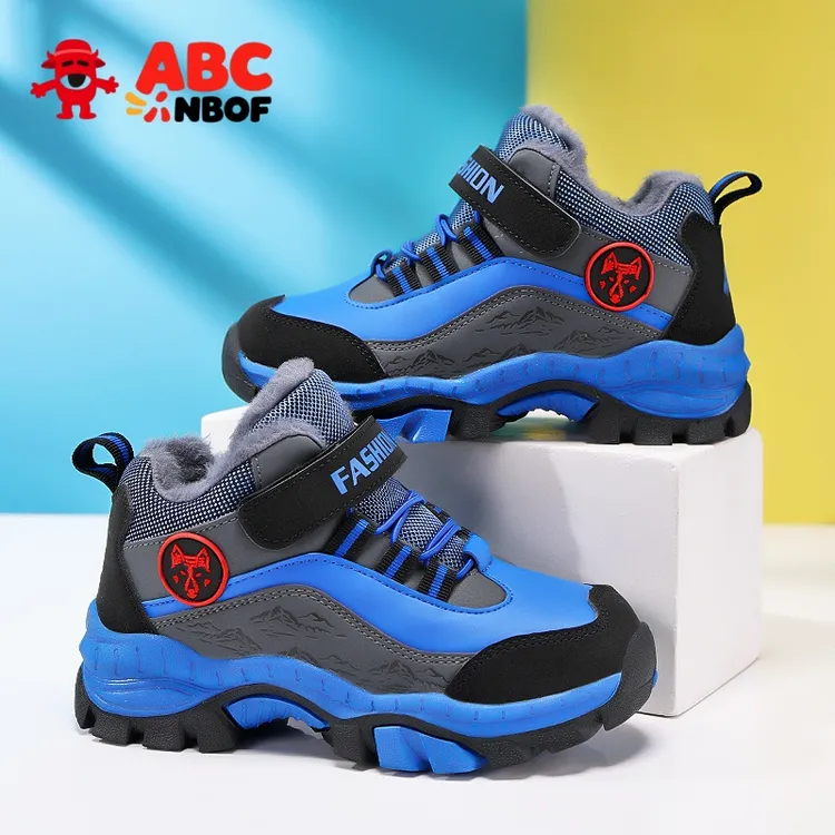 ABC NBOF男童棉鞋冬季款加厚保暖儿童跑步鞋中大童中帮户外加绒鞋