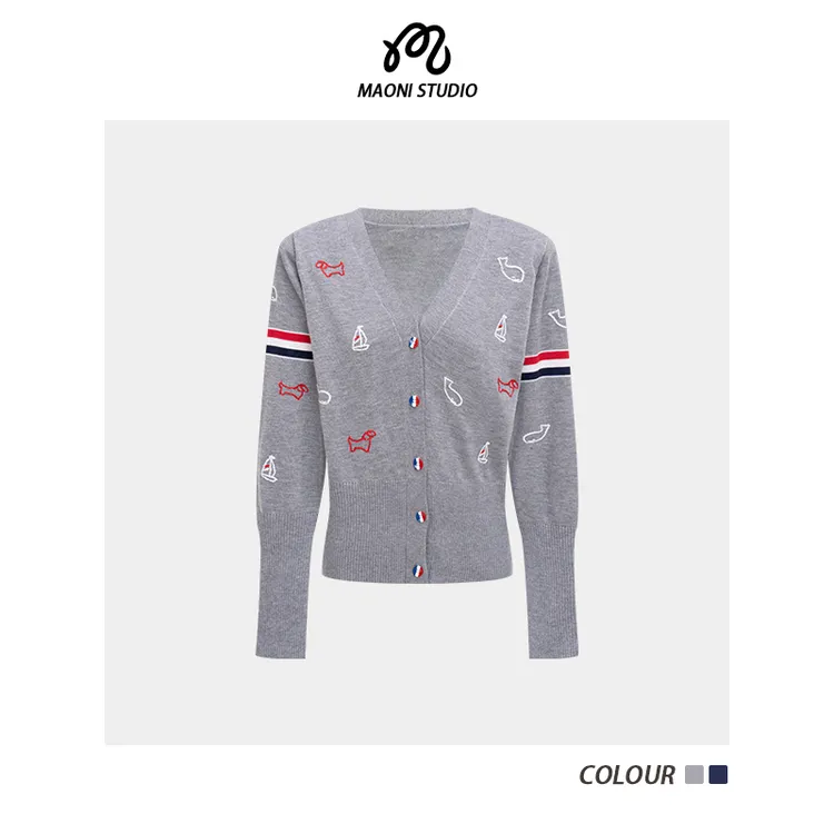 毛妮LADIESFIRST【清新复古】学院风针织开衫刺绣V领短外套L2326