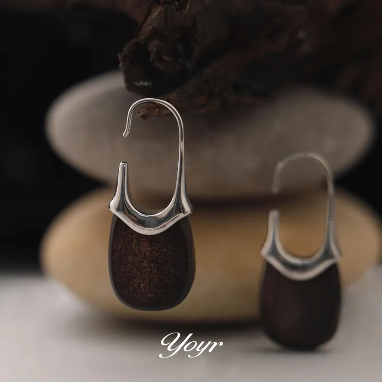 YOYR 黄铜木质耳饰 木芒自然清香耳环温润好质感简约手工气质耳挂